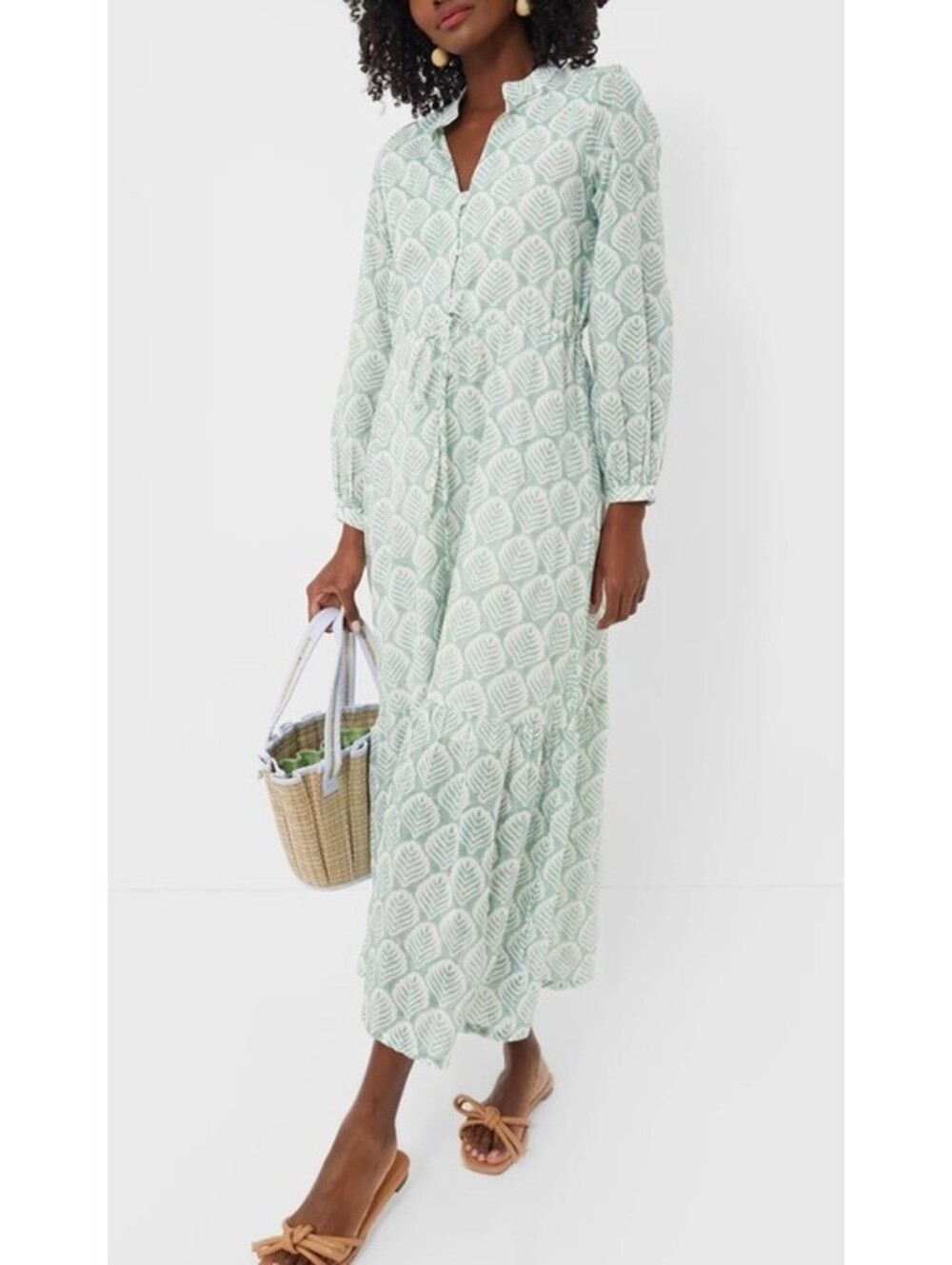 Emerson Fry Tuckernuck Elm Frances 3 Cotton Green Floral Maxi Dress S $188